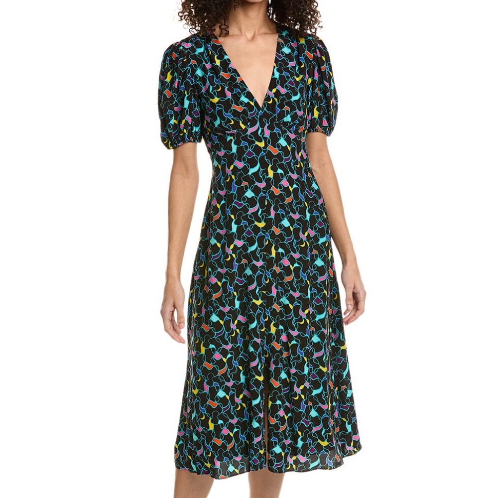 STAUD Puff Sleeve Midi Dress